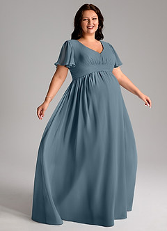 Azazie Verna Maternity Bridesmaid Dresses A-Line V-Neck Ruched Chiffon Floor-Length Dress image9