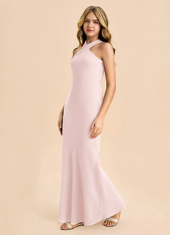 Azazie Doretta Junior Jurk van Chiffon met Kolom Geplooid Blozend Roze image4