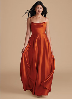 Azazie Elle Bridesmaid Dresses Paprika A-Line with Pockets Metallic Satin Dress image5