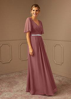 Azazie Tricia Mother of the Bride Dresses Desert Rose A-Line V-Neck Pleated Chiffon Dress image4