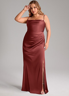 Azazie Leonis Bridesmaid Dresses Terracotta Mermaid Pleated Stretch Satin Convertible Dress image11