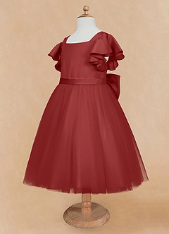 Azazie Kaeya Flower Girl Dresses Rust A-Line Bow Tulle Dress image7