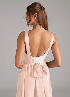 Azazie Kora Vestidos de damas de honor Vestido de Rosa Rubor de Satén Elástico de Corte en A con Plisado image2