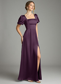 Azazie Fyona Bridesmaid Dresses Plum A-Line Pleated Stretch Satin Dress image5