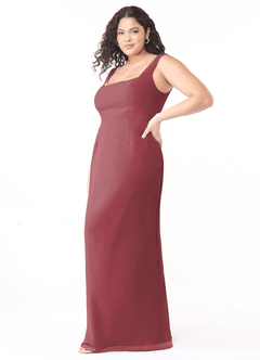 Azazie Flori Bridesmaid Dresses Merlot Sheath Square Neckline Chiffon Dress image7