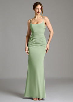 Azazie Jolene Bridesmaid Dresses Dusty Sage Mermaid Square Neckline Premium Stretch Jersey Dress image4
