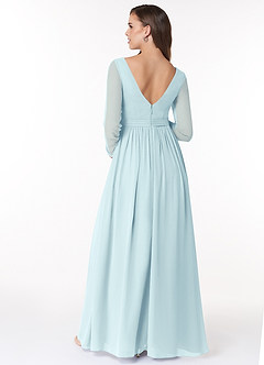 Azazie Teton Brautjungfernkleider für Schwangere A-Linie Langarm Chiffon Bodenlänge Kleid image2