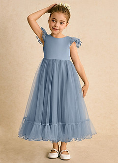 Azazie Phebs Abiti da Ragazza di Fiori Abito A-Line in Tulle Blu Polveroso image5