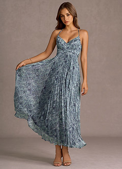 Robe Mi-Longue Fleuri Bleu Marine Olivienne image4