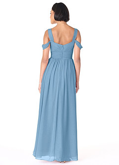 Azazie Lianne Bridesmaid Dresses Steel Blue A-Line Off the Shoulder Chiffon Dress image4