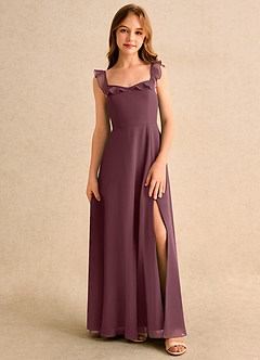 Azazie Chip Girls Formal Blumenmädchenkleider A-Linie ärmellos Chiffon Kleid Sangria image1