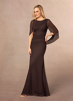Azazie Belladonna Mother of the Bride Dresses Ganache Mermaid Scoop Pleated Mesh Dress image3