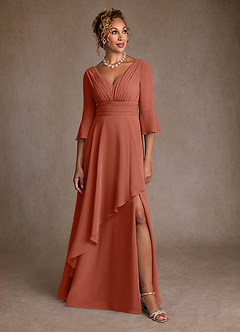 Azazie Eire Kleider für die Brautmutter A-Linie Plissee Chiffon Kleid Lehm image4