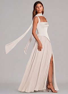 Azazie Stephanie Bridesmaid Dresses White Alabaster A-Line Pleated Stretch Satin Dress image13