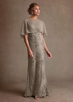 Azazie Amrita Mother of the Bride Dresses Taupe Mermaid Lace Chiffon Dress image4