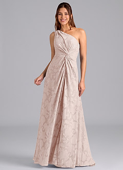 Azazie Brooke Bridesmaid Dresses Blushing Pink A-Line One Shoulder Floral Burnout Dress image5