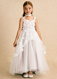 Azazie Darlina Robe Demoiselle D'honneur Fillette Robe Princesse en Tulle Dentelle Ivoire Pétale De Rose image4