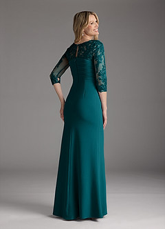 Azazie Margene Venta Final Vestido de Dusty Blue de Crepé elástico de Recto con Encaje image5