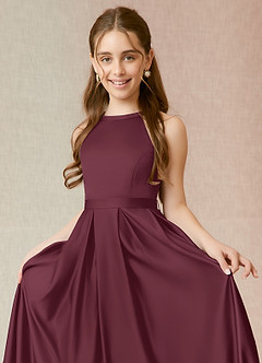 Azazie Arianthe Junior Cabernet A-Line with Pockets Matte Satin Dress image5