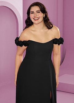 Barbie ♥ Azazie Jurken voor bruidsmeisjes Converteerbaar Jurk van Chiffon met A-Lijn Off the Shoulder Zwart image16