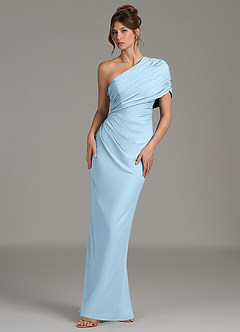 Azazie Essence Robes de demoiselle d'honneur Robe Fourreau en Jersey extensible de qualité supérieure Une épaule Bleu Ciel image1