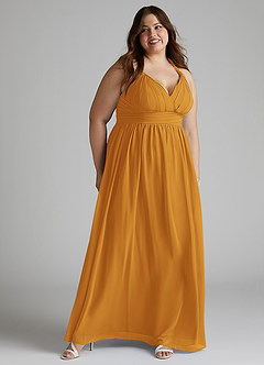 Azazie Ashia Brautjungfernkleider A-Linie Plissee Chiffon Kleid Butterscotch image9