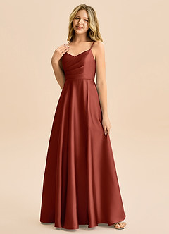 Azazie Rumi Junior Linia A Pofałdowany Satyna elastyczna Długość podłogi Młodsza druhna Sukienka image3