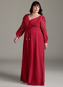 Azazie Sage Final Sale Cabernet A-Line Long Sleeve Chiffon Dress image9