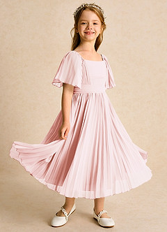 Azazie Gisele Flower Girl Dresses Blushing Pink A-Line Pleated Chiffon Dress image1