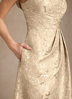 Azazie Easton vestidos de madre de la novia Vestido de Champán de Jacquard de Corte en A con Hombro unilateral image8