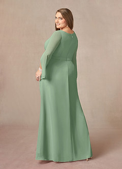 Azazie Belinda Mère de la mariée Robes Robe Trapèze en Mousseline de soie Col V plissé Matcha image9