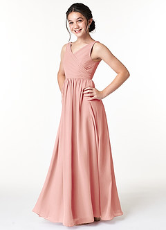 Azazie Sawyer Junior Rosette A-Line Pleated Chiffon Dress image5