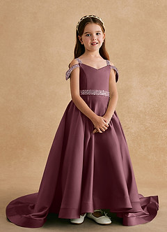 Azazie Jodi vestidos de niña de las flores Vestido de Sangrado de Satin Mate de Corte En A image4