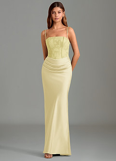 Azazie Emilia Bridesmaid Dresses Lemon Sorbet Mermaid Strapless Stretch Satin Dress image4