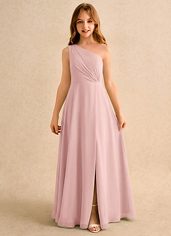 Azazie Puddles Girls Formal Flower Girl Dresses Powder Pink A-Line One Shoulder Chiffon Dress image6