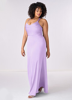 Barbie ♥ Azazie Bridesmaid Dresses Lilac Mermaid Pleated Stretch Satin Dress image9