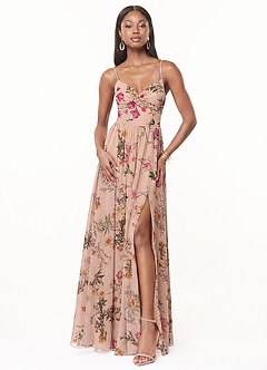 Azazie Zeya Bridesmaid Dresses Rose Petal Floral A-Line V-Neck Pleated Chiffon Dress image1