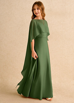 Azazie Fishie Girls Formal Flower Girl Dresses Olive A-Line Matte Satin Dress image6