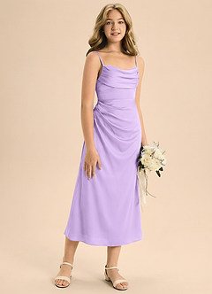 Azazie Mai Junior Osłona Pofałdowany Satyna elastyczna Długość herbaty Młodsza druhna Sukienka image5