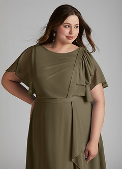 Azazie Aaliyah Modest Bridesmaid Dresses A-Line Scoop Pleated Chiffon Floor-Length Dress image11