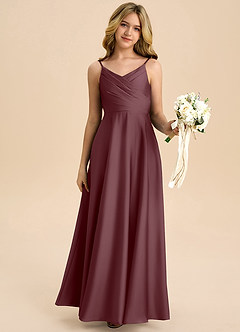 Azazie Bug Junior Robe Trapèze en Satin extensible Plissée Sangria image6