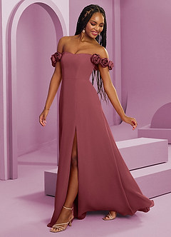 Barbie ♥ Azazie Robes de demoiselle d'honneur Robe Trapèze Convertible en Mousseline de soie Épaule décolletée Merlot image7