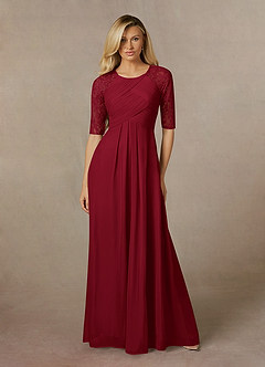 Azazie Raelyn Mother of the Bride Dresses Burgundy A-Line Lace Mesh Dress image4
