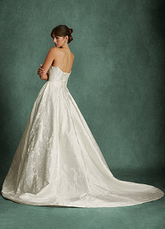 Azazie Bria Vestidos de novia Vestido Blanco Antiguo de Jacquard Floral de Corte Princesa con Palabra de honor image3