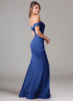 Azazie Everly Bridesmaid Dresses Royal Blue Mermaid Off the Shoulder Stretch Satin Convertible Dress image4