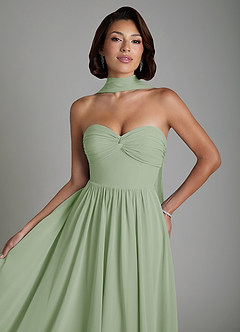Azazie Petra At-home Try On Dresses Dusty Sage A-Line Corset Chiffon Dress image6