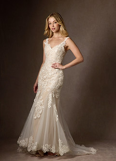 Azazie Poppy Wedding Dresses Diamond White Nude Mermaid Sequins Tulle Dress image9