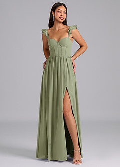 Azazie Denisse Suknie dla druhen Linia A Marszczony Szyfon Do ziemi Sukienka image1