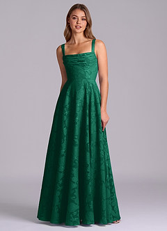 Azazie Shaude Bridesmaid Dresses Emerald A-Line Pleated Floral Burnout Dress image6