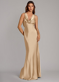 Azazie Cheryl Bridesmaid Dresses Champagne Mermaid Stretch Satin Dress image1